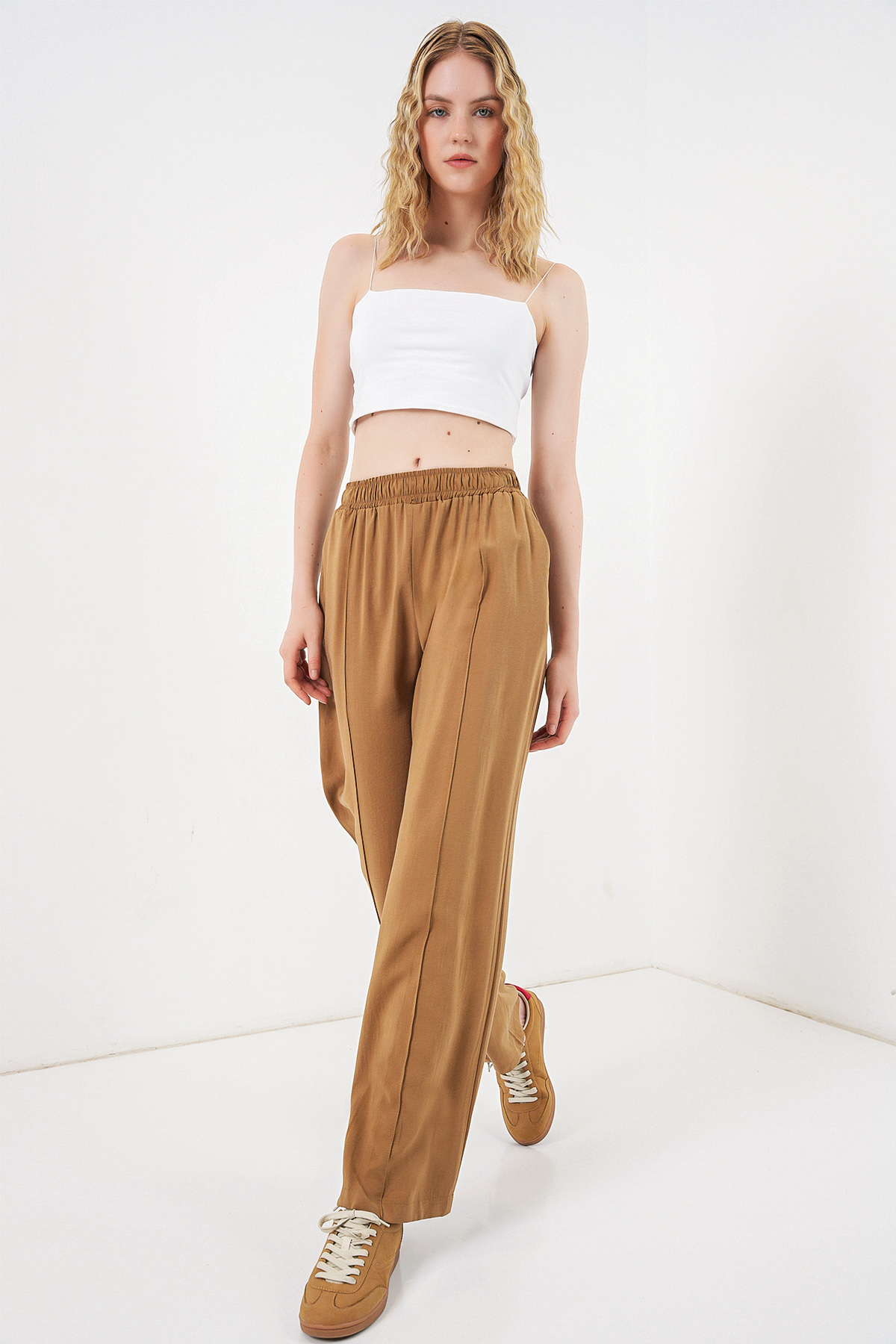 Women's Wide Leg Trousers with Elastic Waistband 30087 