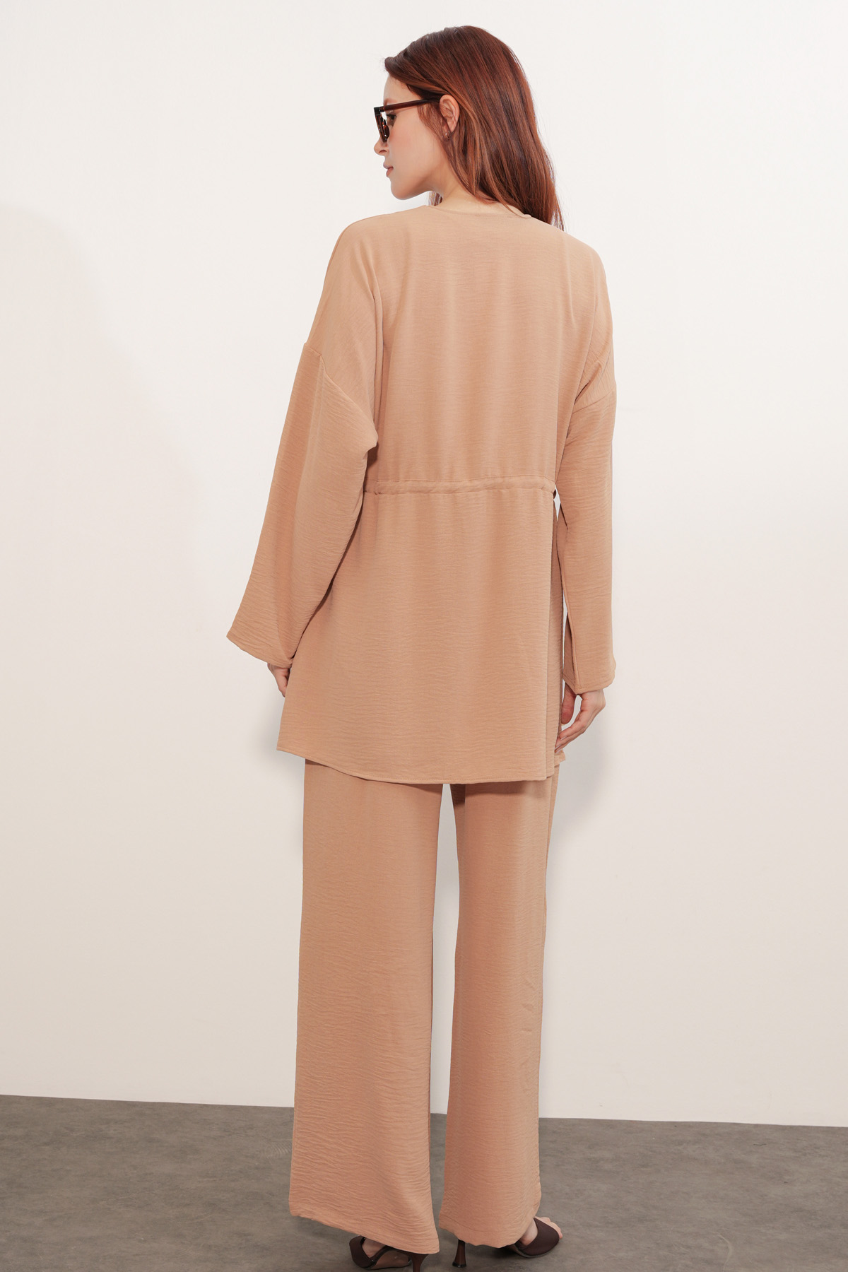 Kadın Ayrobin Kimono Pantolon İkili Takım 30101 - Vizon