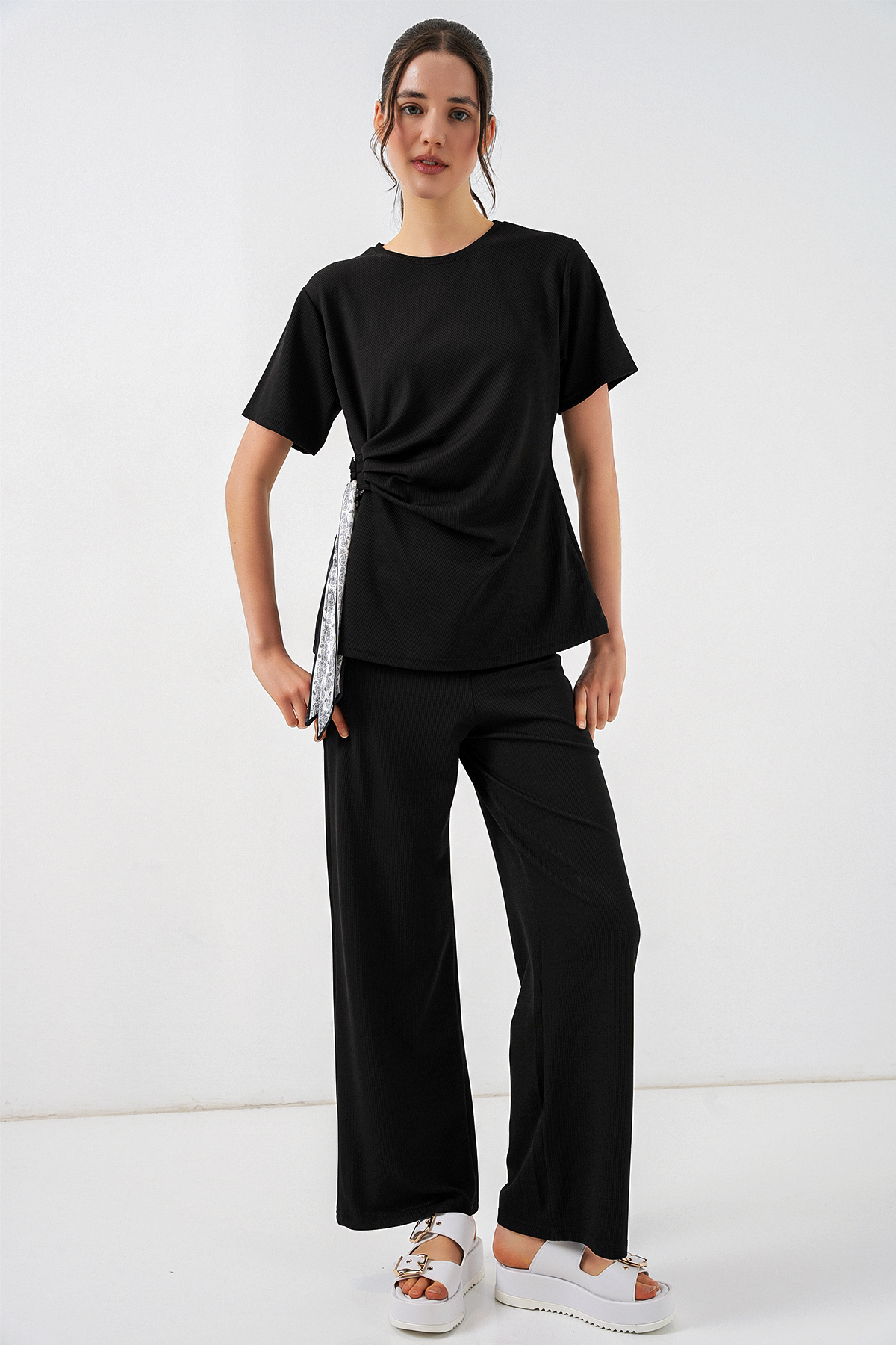 Women's Knitted Blouse and Pants Two-Piece Set 30085 