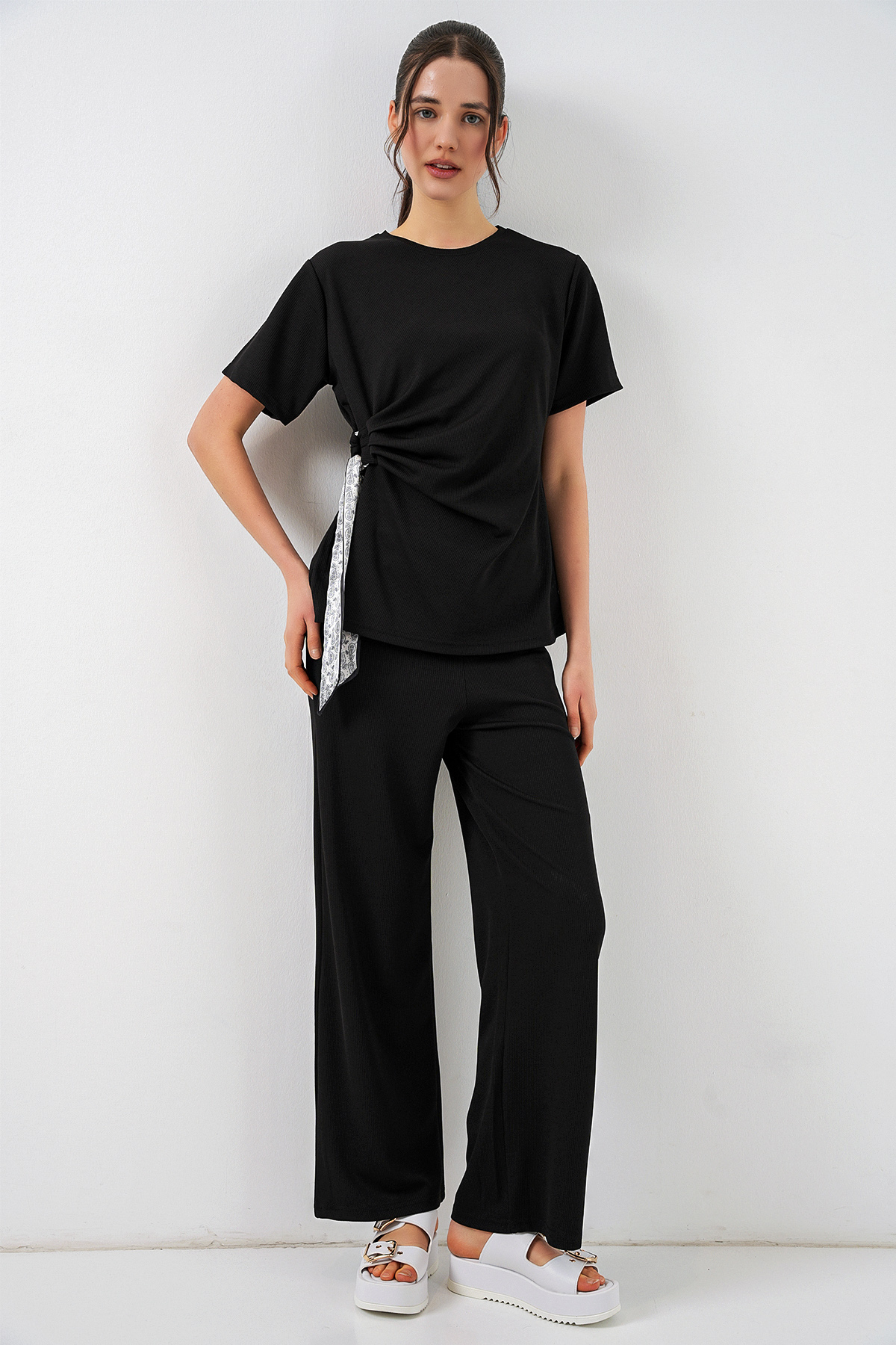 Women's Knitted Blouse and Pants Two-Piece Set 30085 
