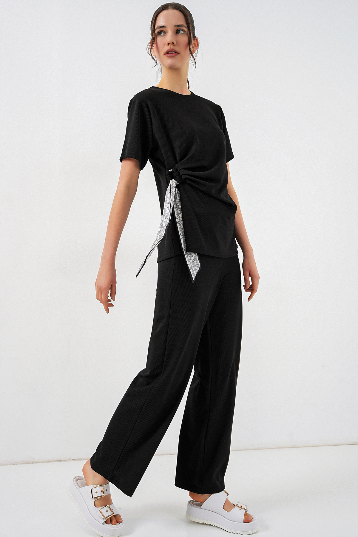 Women's Knitted Blouse and Pants Two-Piece Set 30085 