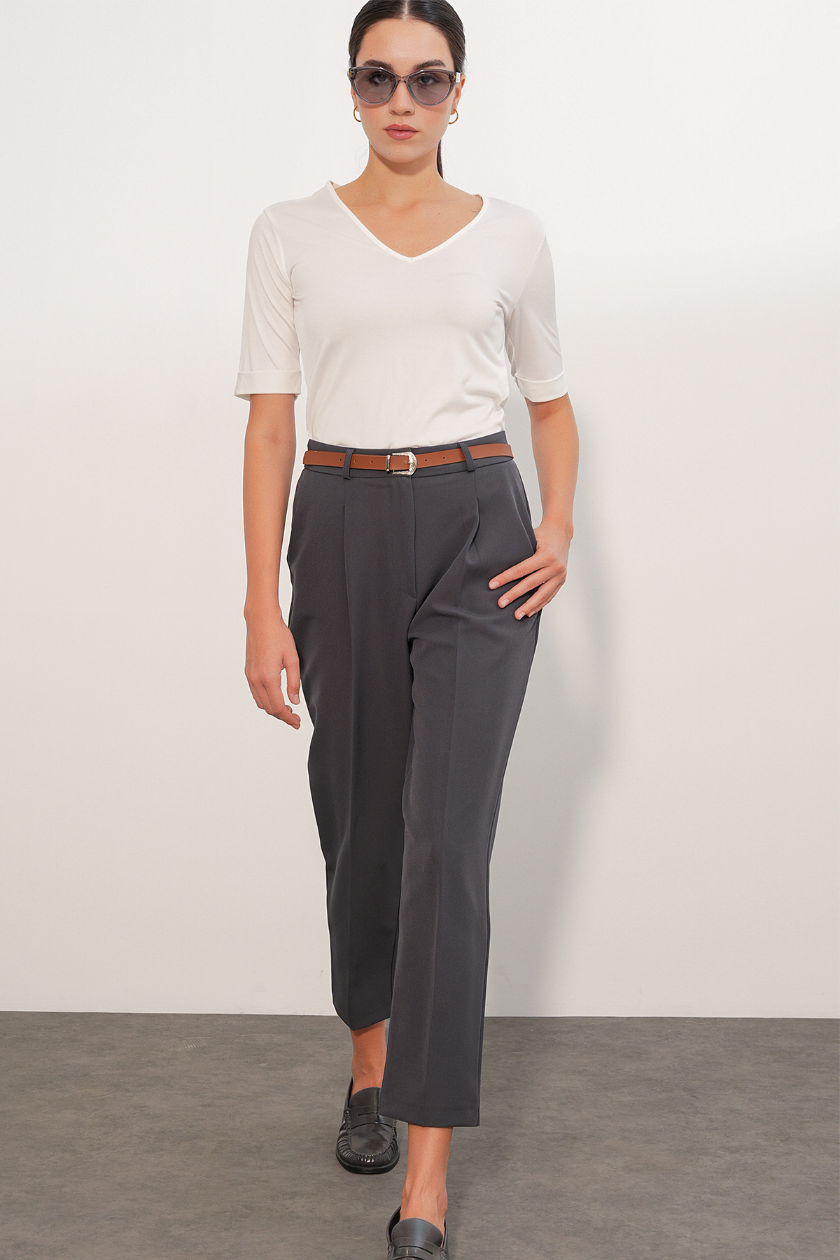 Women's Long-Sleeve Blouse with Buckle Detail 40046 
