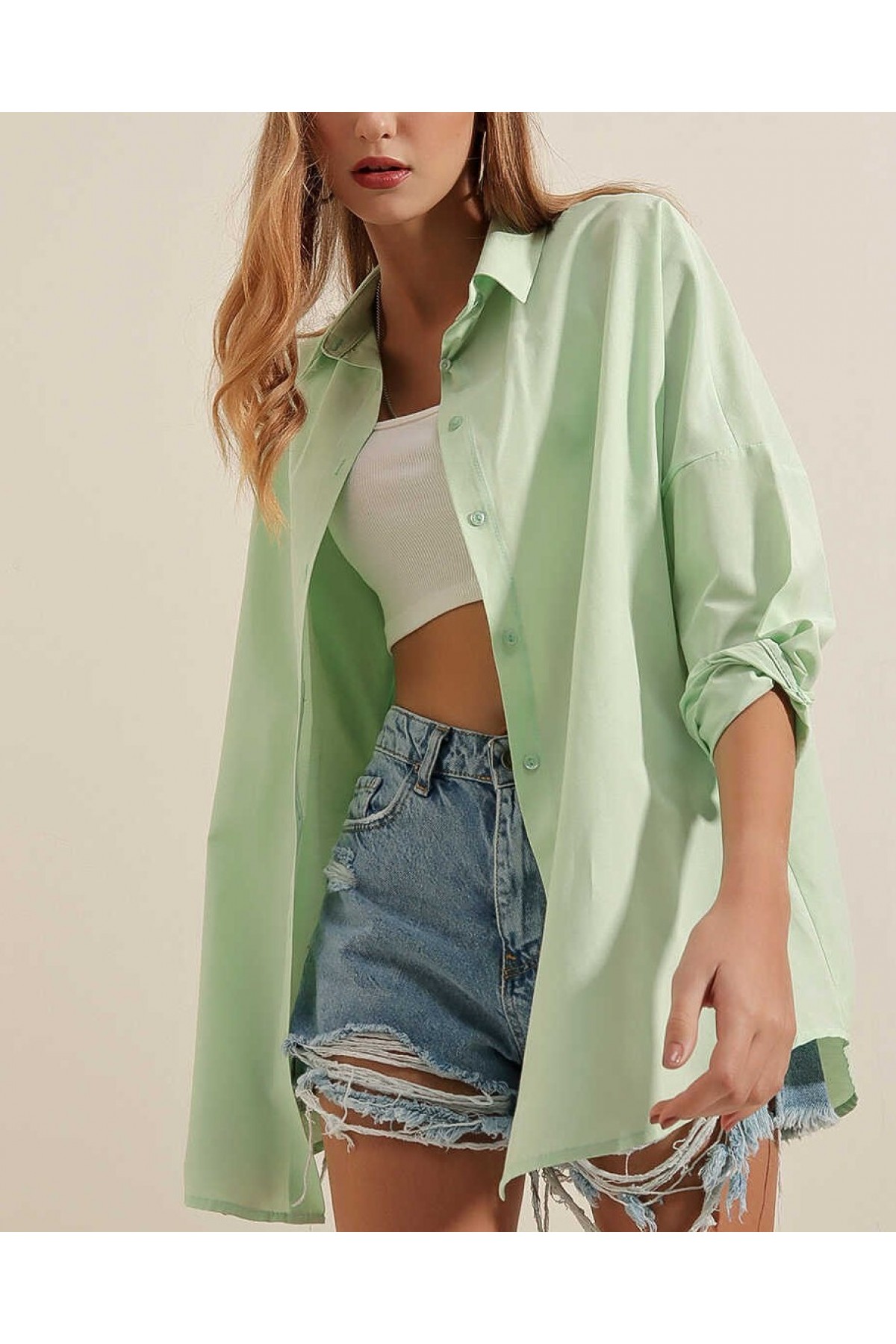 3900 Oversize Long Basic Shirt 
