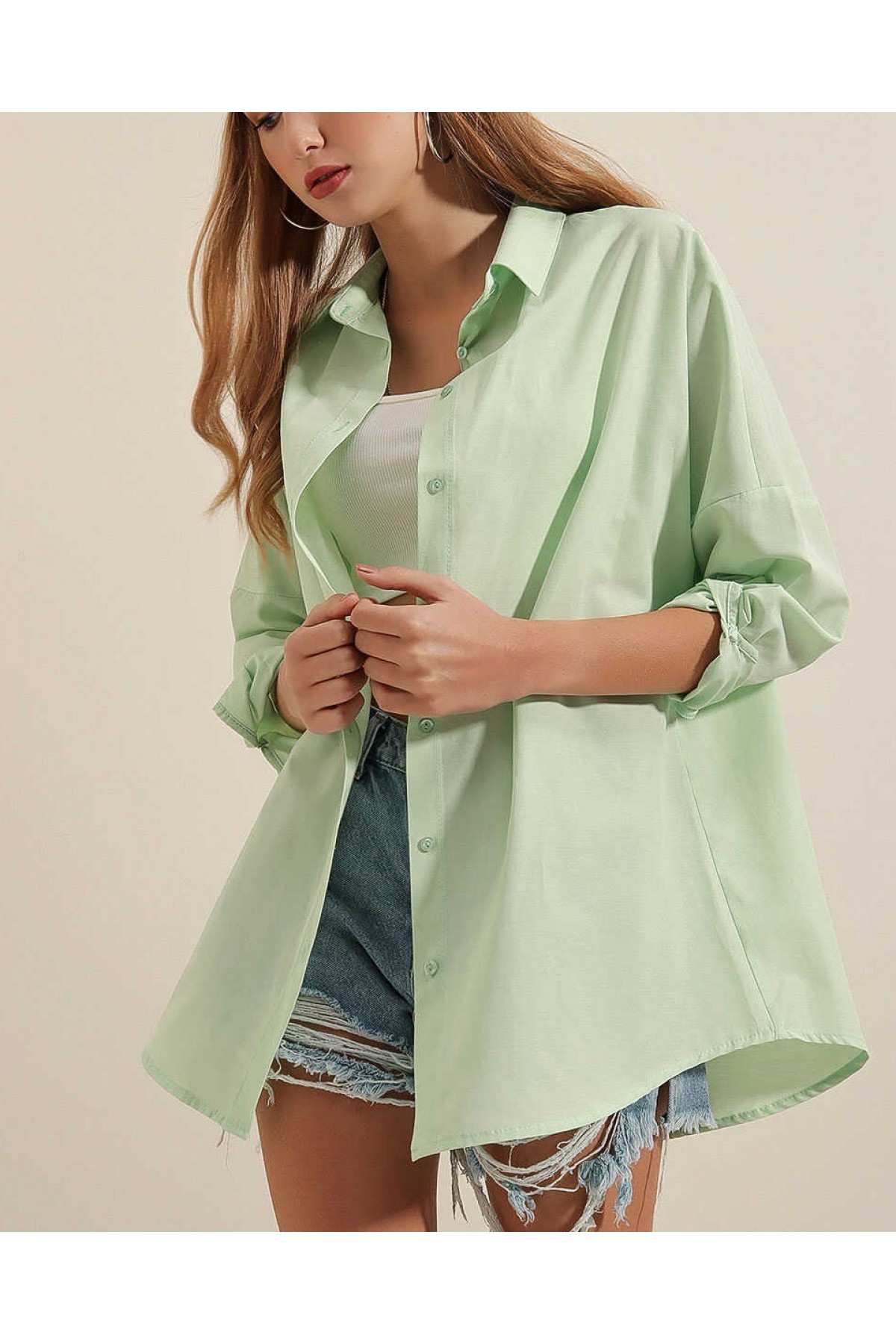3900 Oversize Long Basic Shirt 