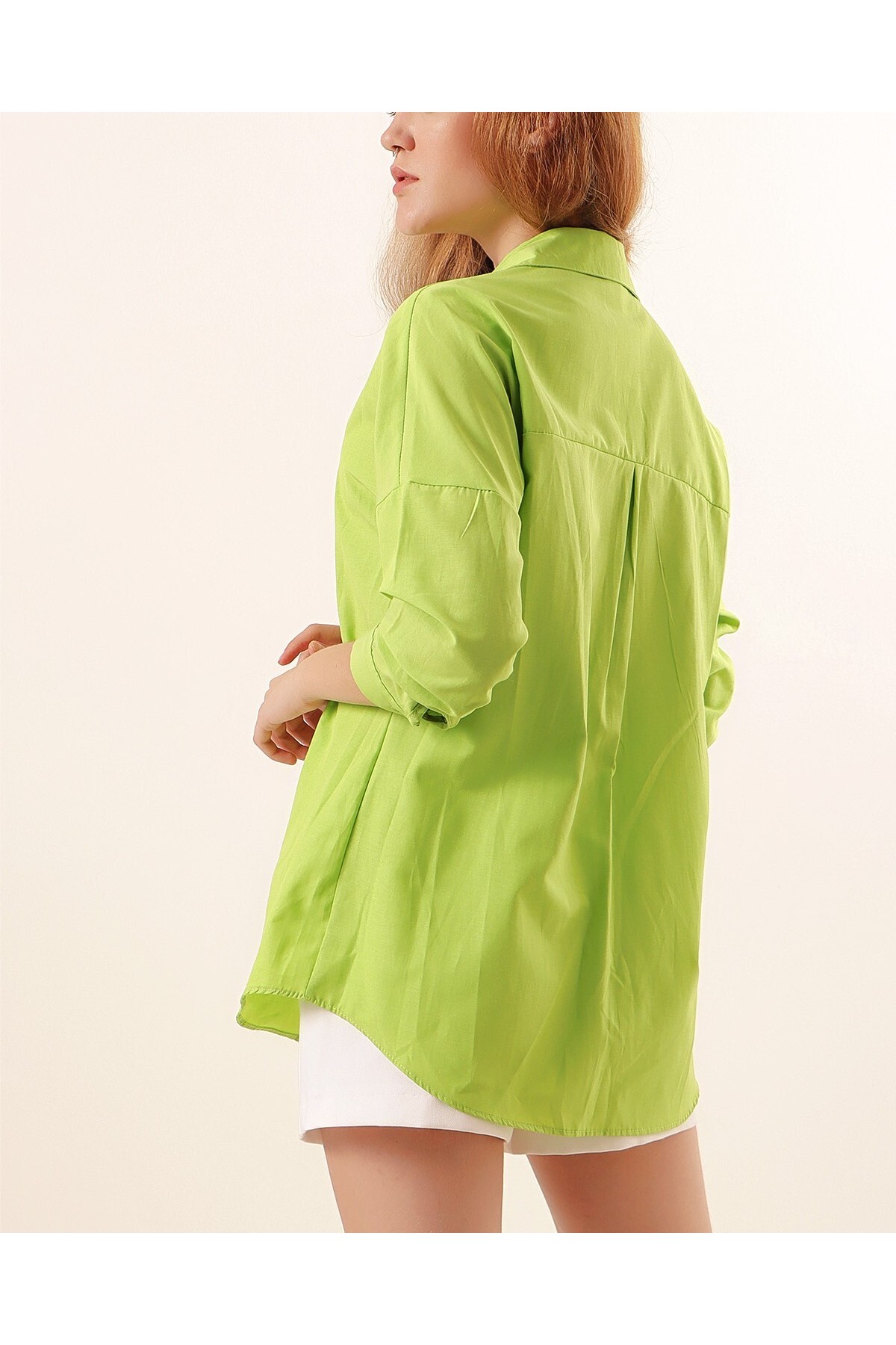 3900 Oversize Uzun Basic Gömlek - G.Yeşil
