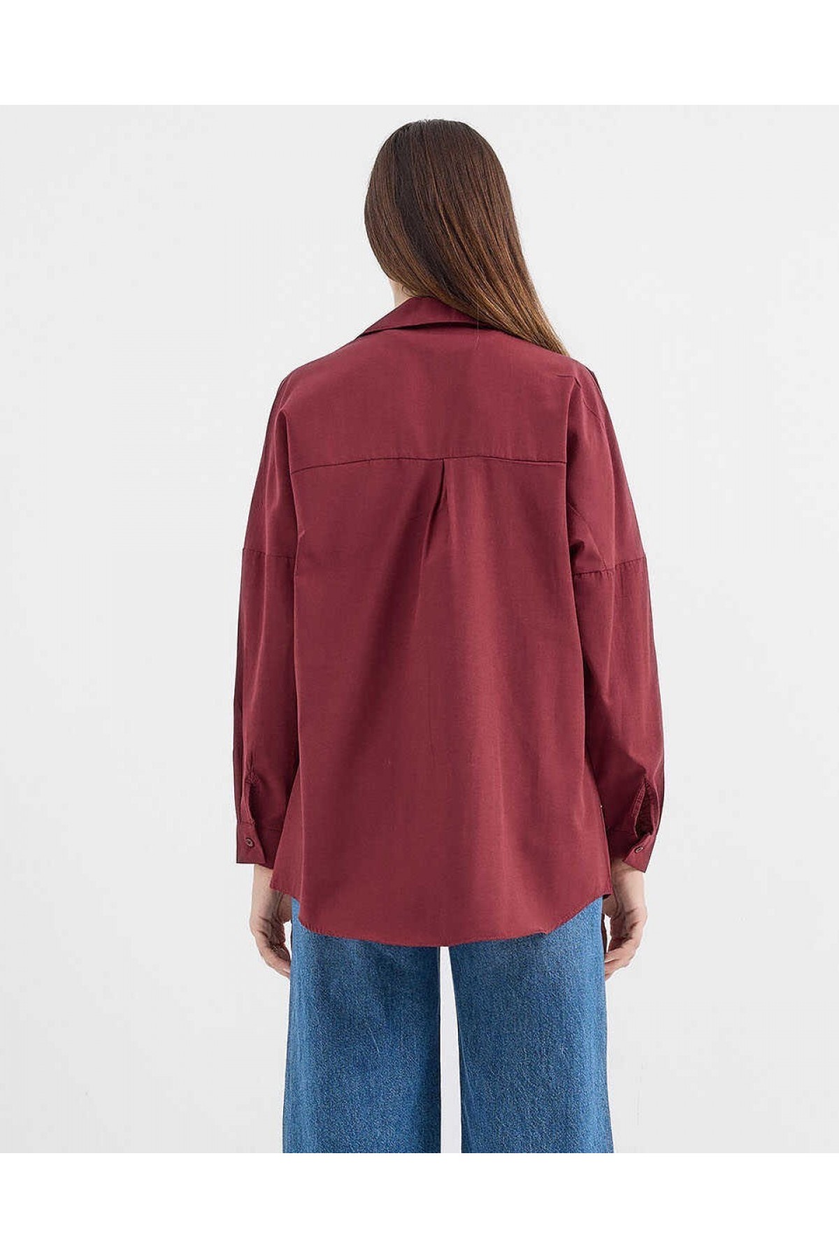3900 Oversize Uzun Basic Gömlek - Mürdüm