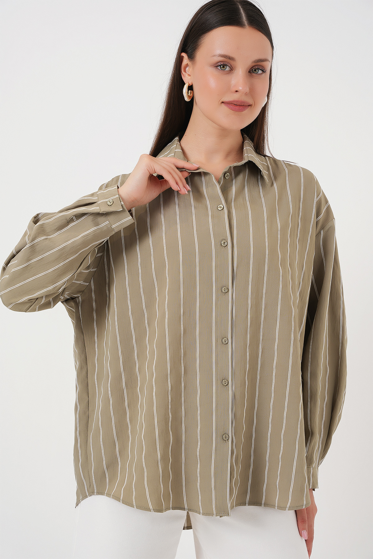 3900 Oversize Kareli Gömlek - Y.Yeşil