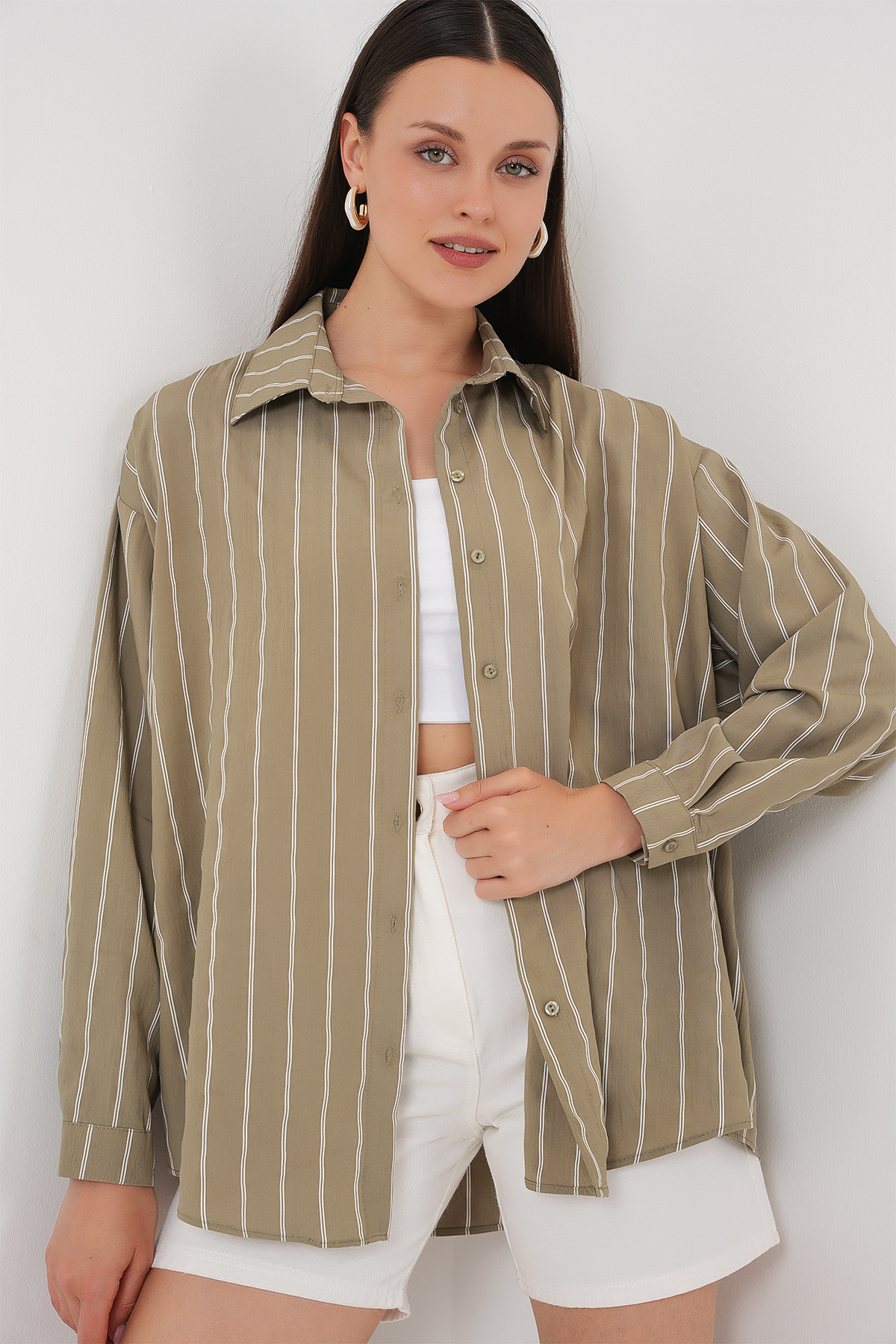 3900 Oversize Kareli Gömlek - Y.Yeşil