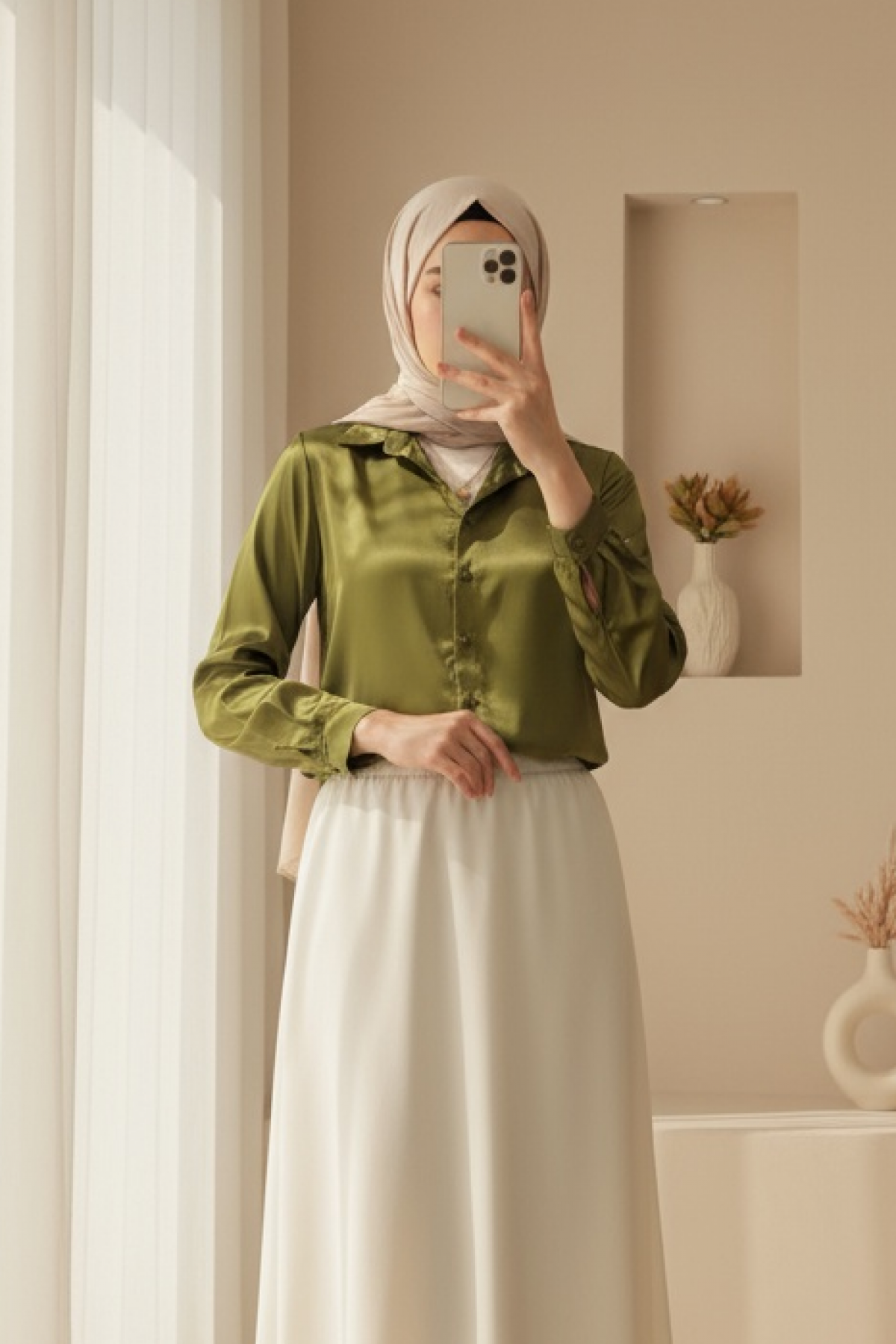 3964 Lightly Flowing Satin Shirt 