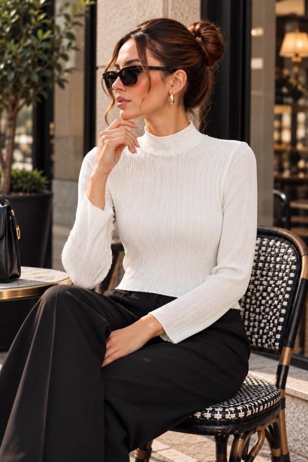 Women's Textured Blouse with Collar Detail 40041 