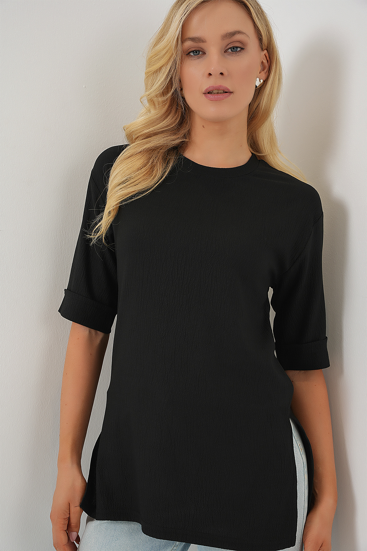 4332 Side Slit Knitted T-shirt 