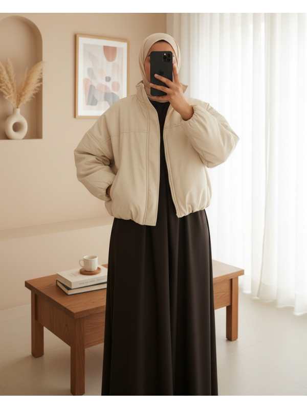 Kadın Oversize Bomber Şişme Mont 5124 - Ekru