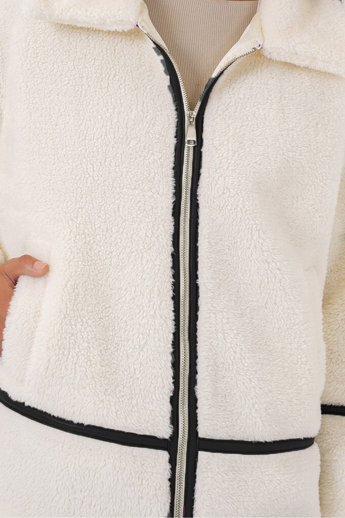 5173 Astarlı Peluş Ceket - Ekru