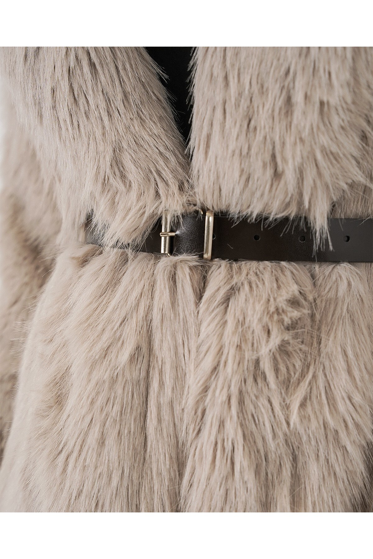 5186 Kruvaze Peluş Kürk Kaban - Krem