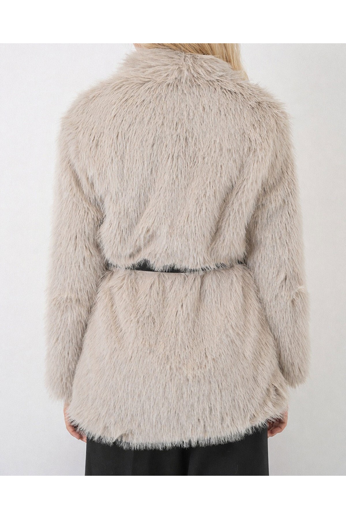 5186 Kruvaze Peluş Kürk Kaban - Krem