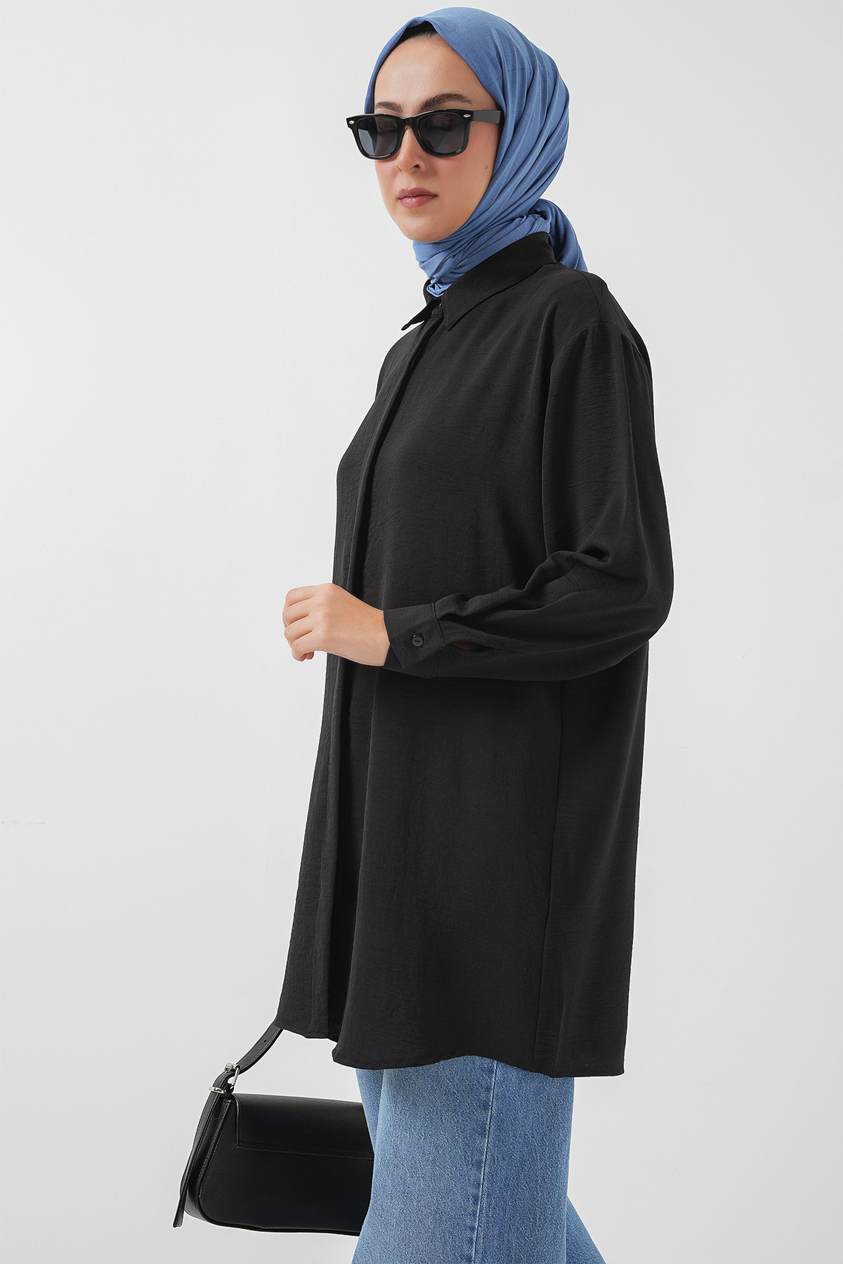 Kadın Uzun Gömlek Tunik 5945 - Siyah