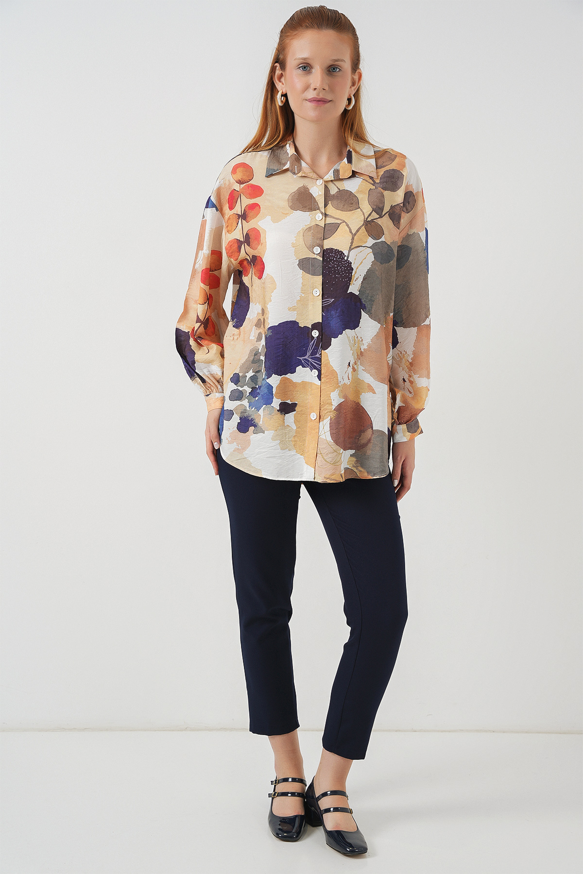 Women's Patterned Oversized Shirt Tunic 5971 