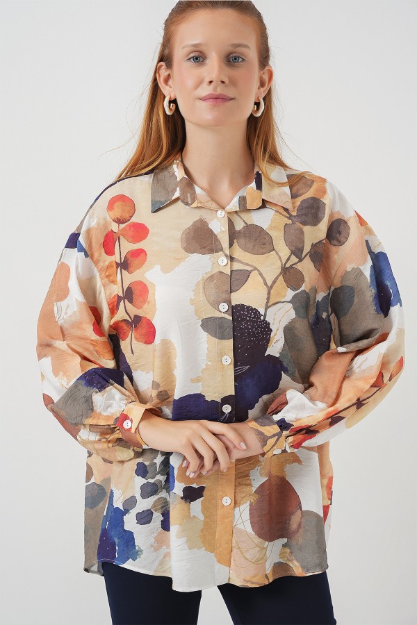 Women's Patterned Oversized Shirt Tunic 5971 