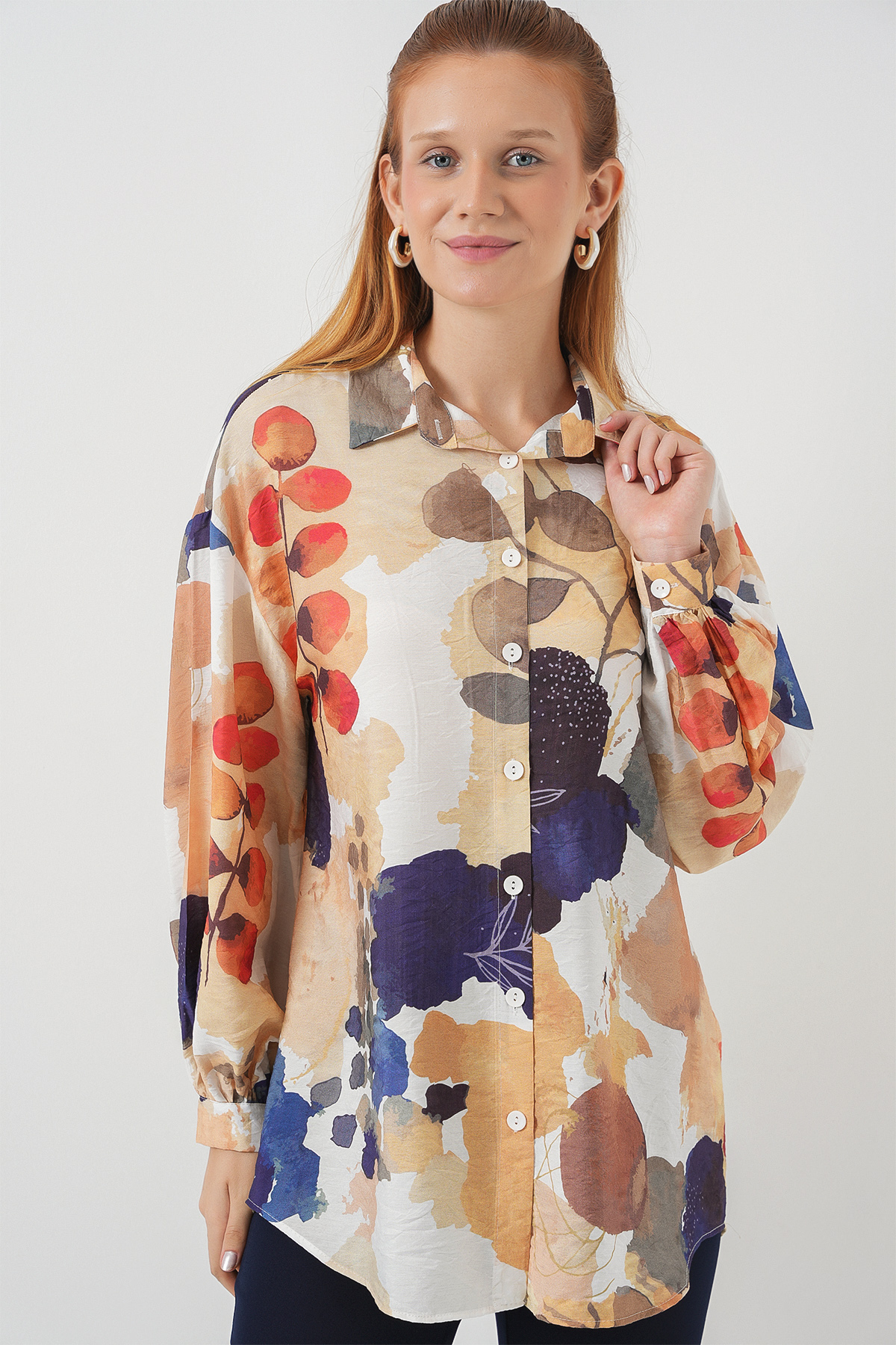 Women's Patterned Oversized Shirt Tunic 5971 