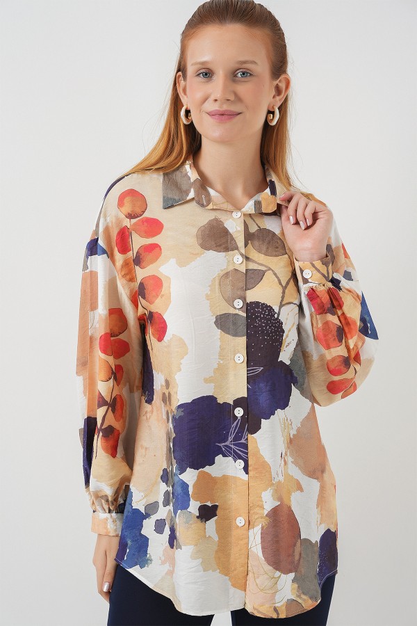 Women's Patterned Oversized Shirt Tunic 5971 