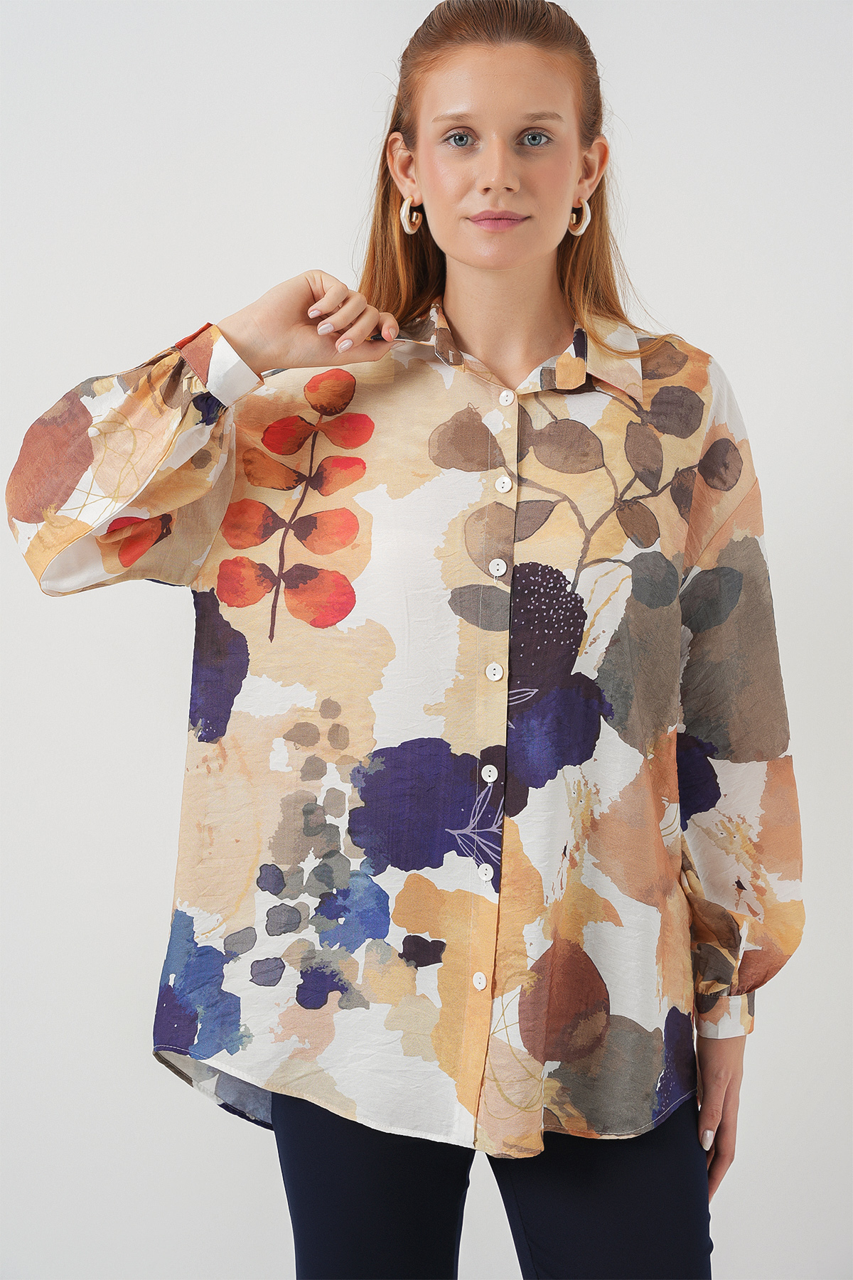 Women's Patterned Oversized Shirt Tunic 5971 