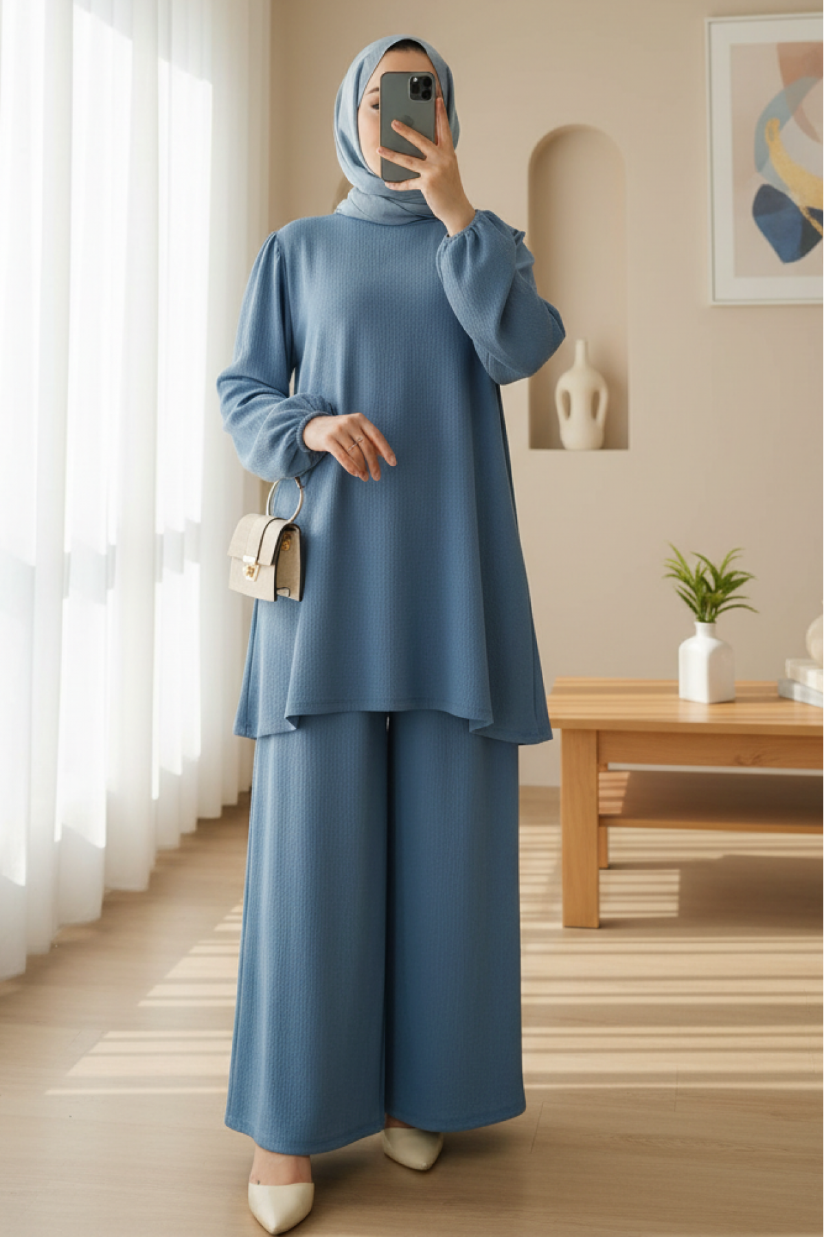 Women's Indigo Tunic Trousers Bottom Top Set 6663