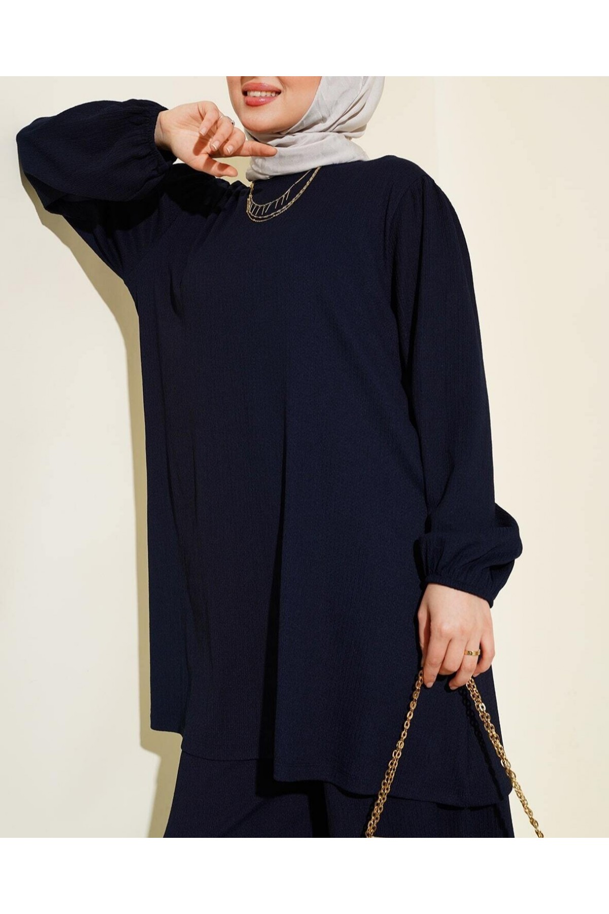 Women's Navy Blue Tunic Trousers Bottom Top Set 6663