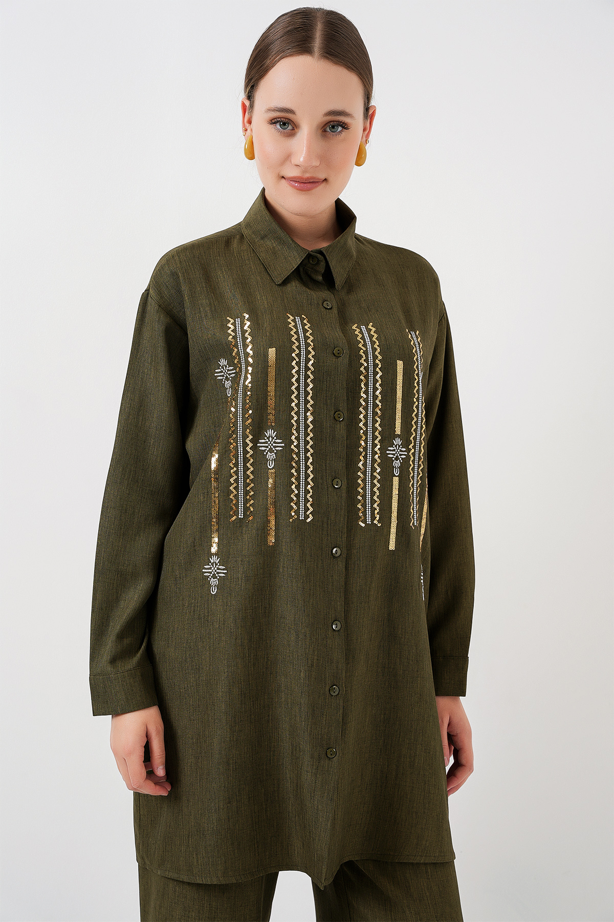 Desenli Tunik Pantolon İkili Takım 6720 - Haki