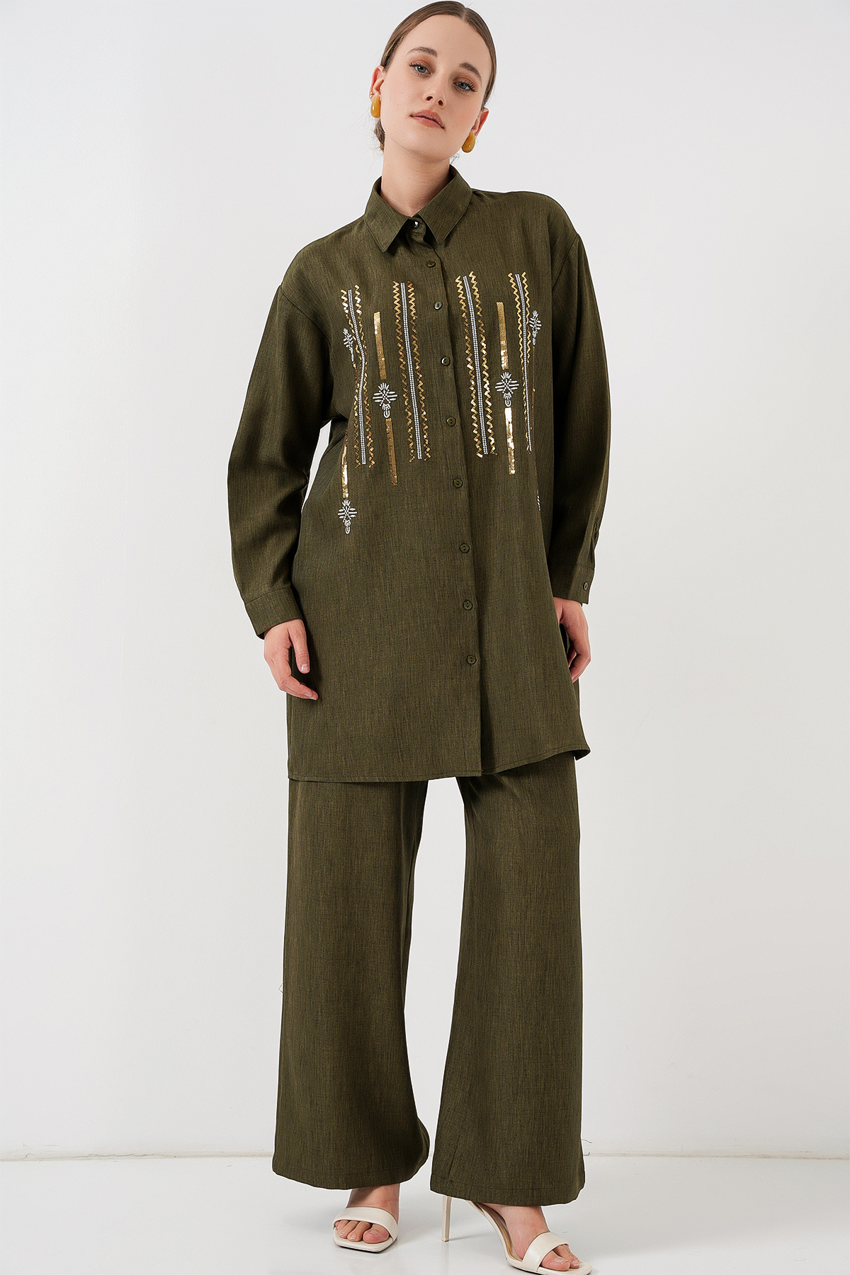 Desenli Tunik Pantolon İkili Takım 6720 - Haki
