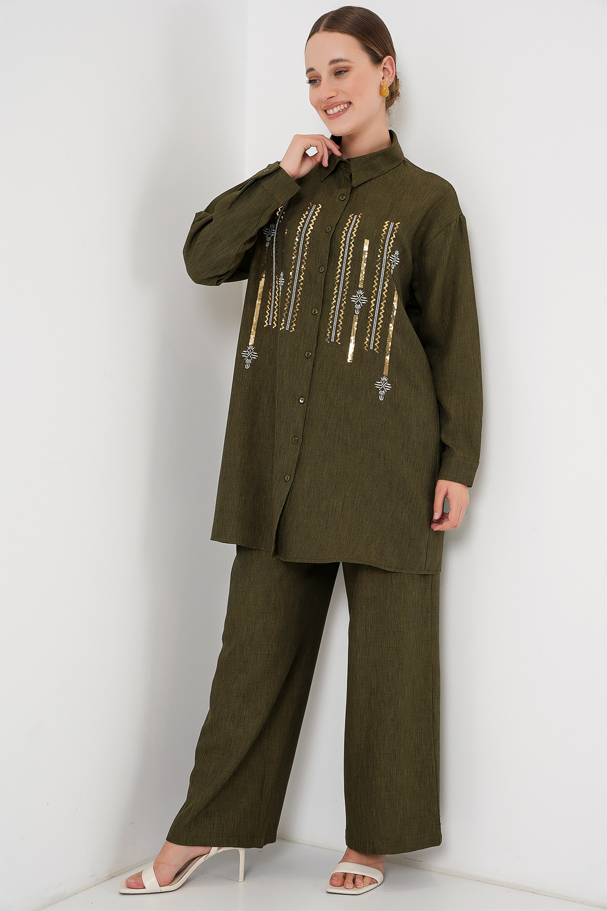 Desenli Tunik Pantolon İkili Takım 6720 - Haki