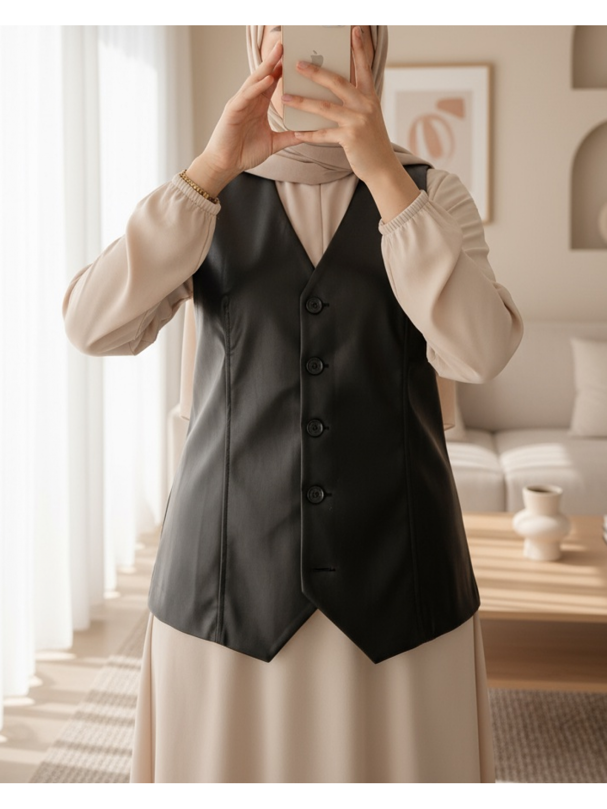 6799 Kısa Suni Deri Yelek - Siyah