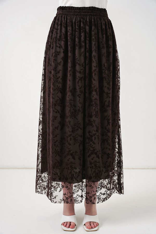 تنورة نسائية مبطنة بنقشة مخملية 8076 