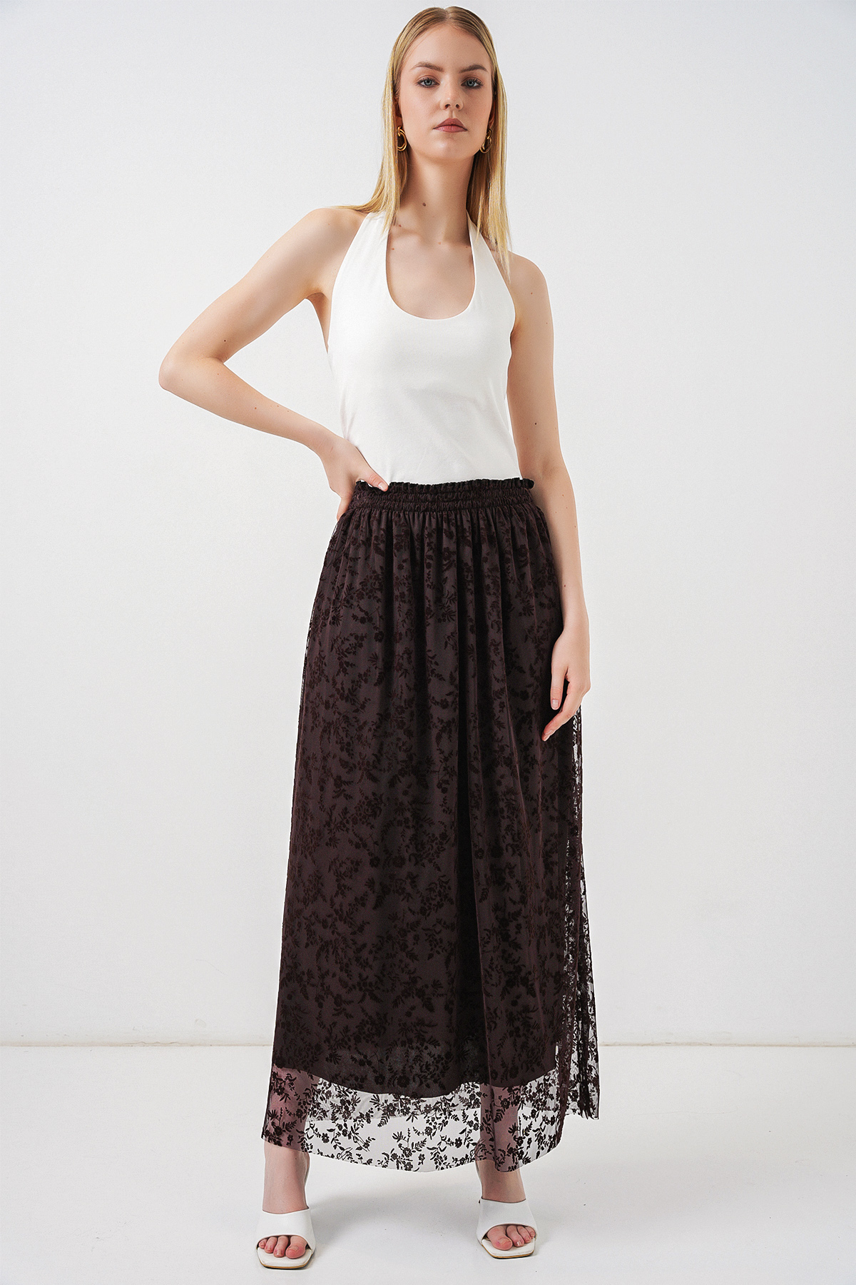 تنورة نسائية مبطنة بنقشة مخملية 8076 