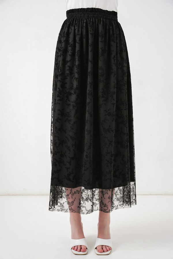 تنورة نسائية مبطنة بنقشة مخملية 8076 