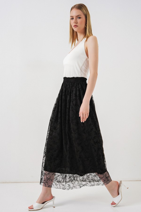 تنورة نسائية مبطنة بنقشة مخملية 8076 