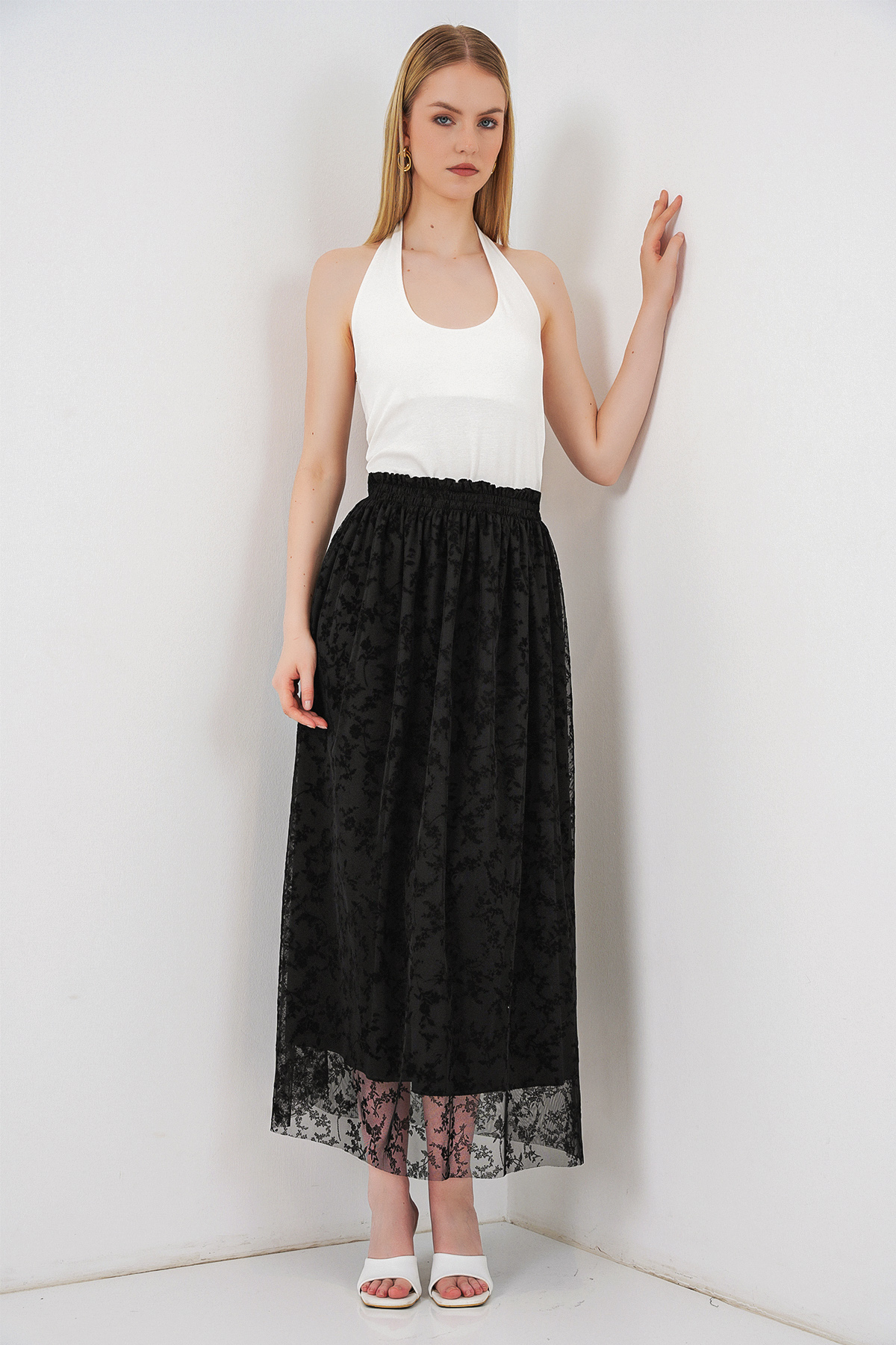 تنورة نسائية مبطنة بنقشة مخملية 8076 