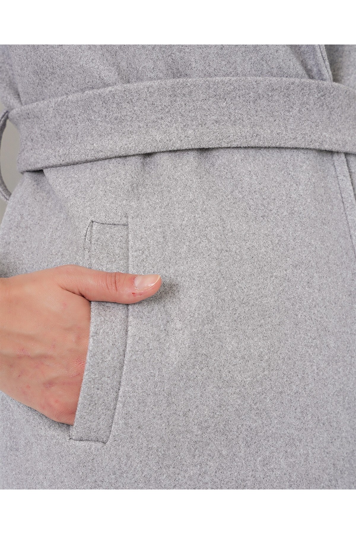 9118 Kruvaze Yaka Kaşe Kaban - A.Gri