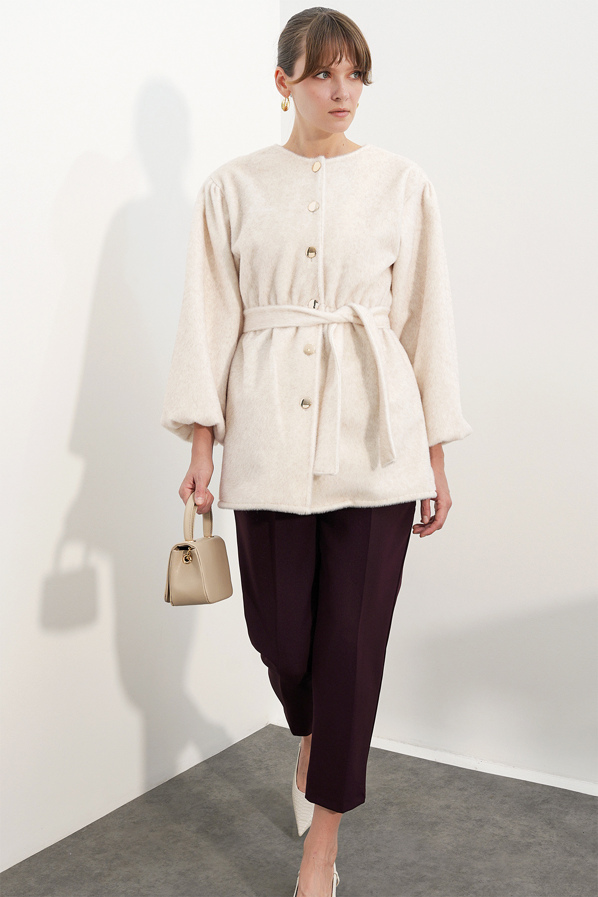Women's Belted Fox Fabric Coat 9173 