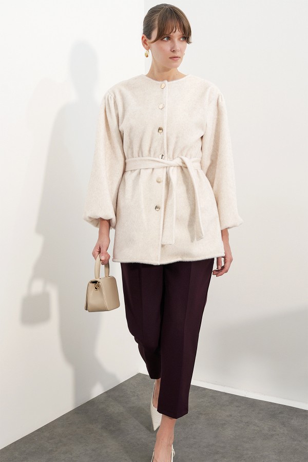 Women's Belted Fox Fabric Coat 9173 