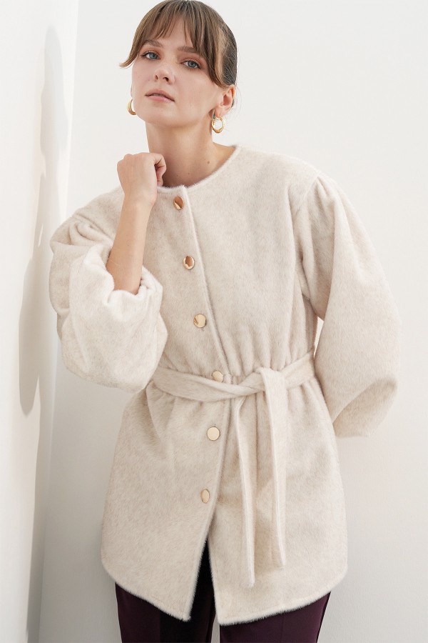 Women's Belted Fox Fabric Coat 9173 