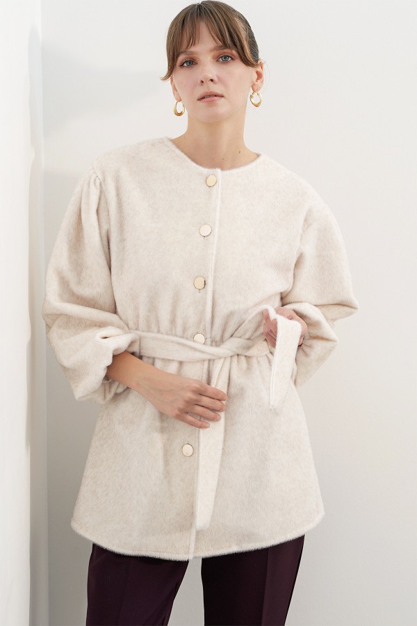 Women's Belted Fox Fabric Coat 9173 