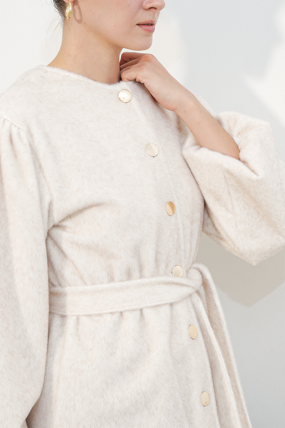 Women's Belted Fox Fabric Coat 9173 