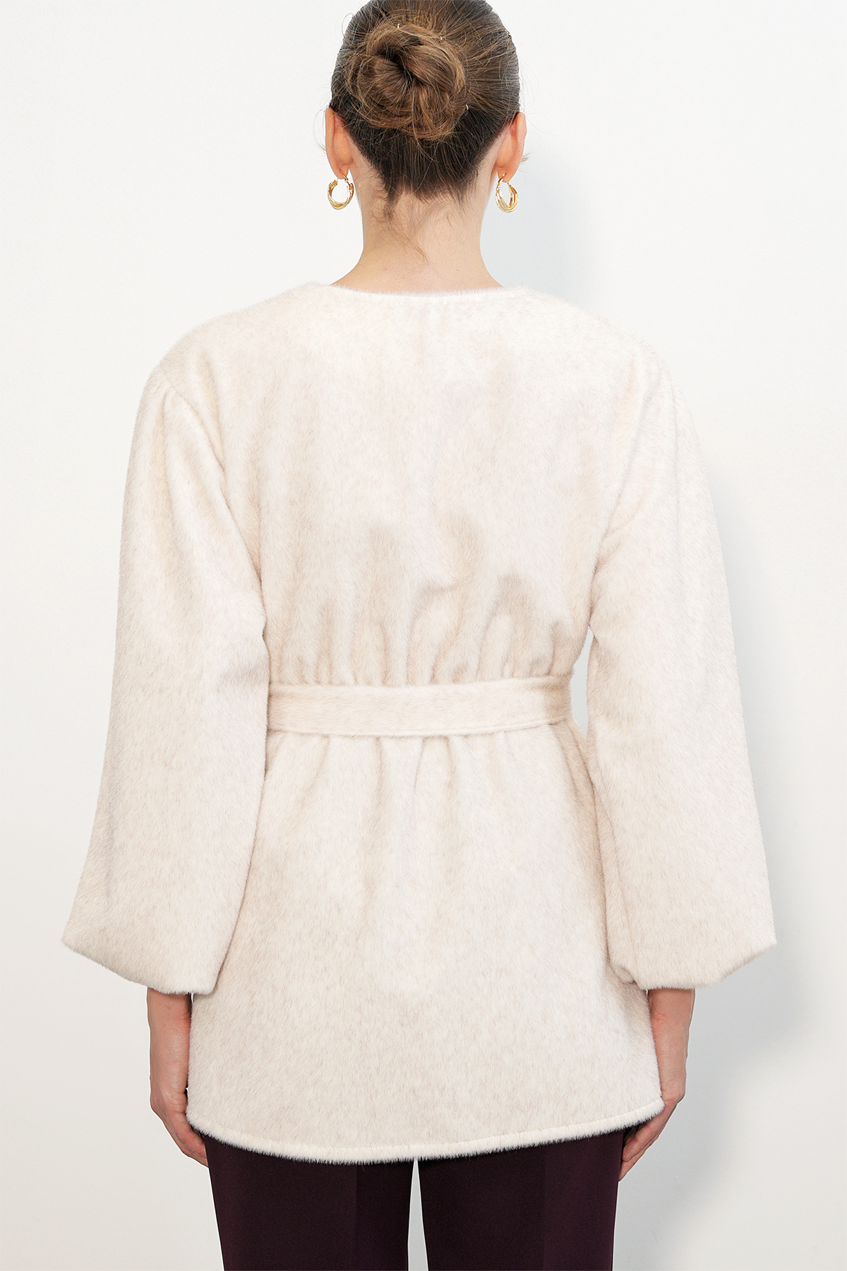 Women's Belted Fox Fabric Coat 9173 