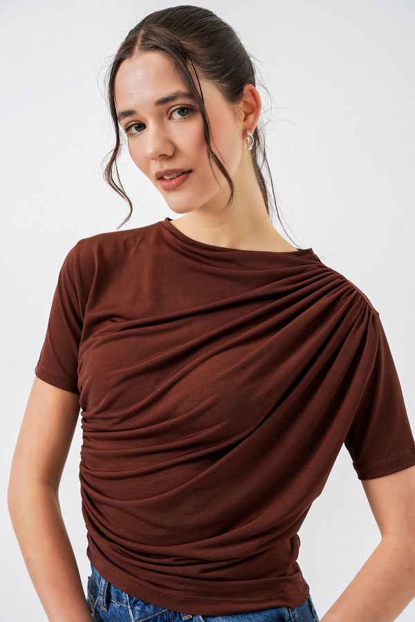 Gathered Detail Short Sleeve Sandy Blouse 945 