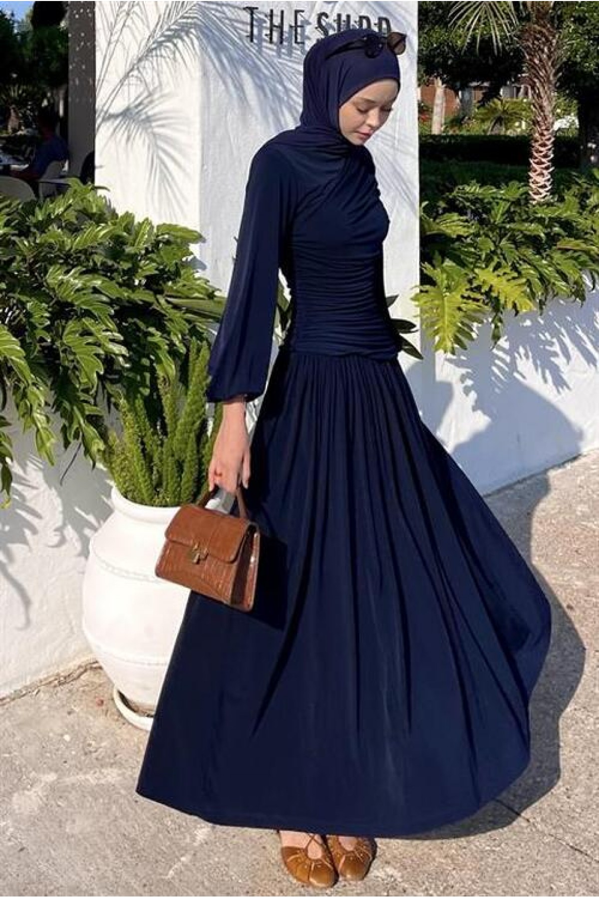 Drape Detaylı Sandy Elbise Lacivert