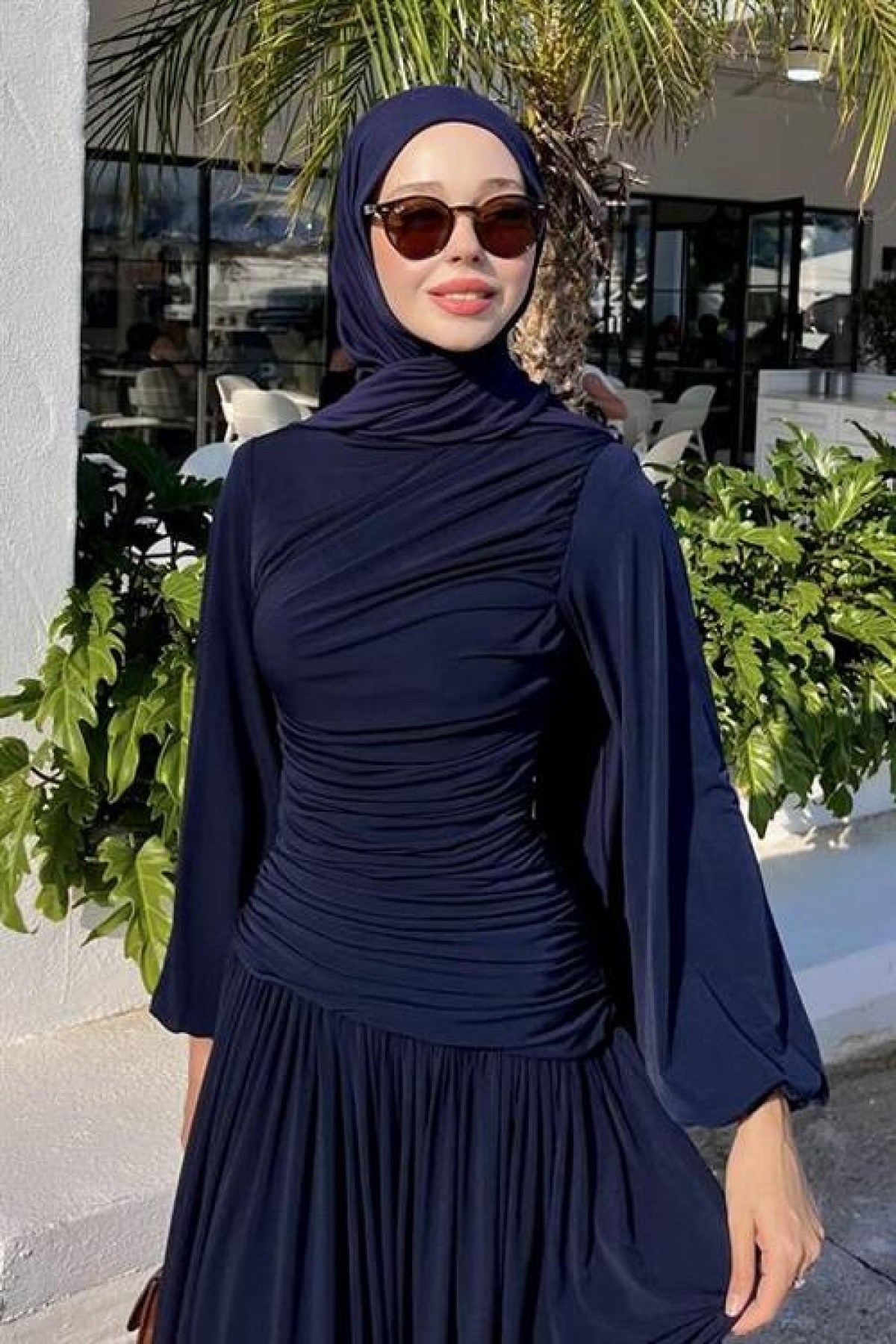Drape Detaylı Sandy Elbise Lacivert