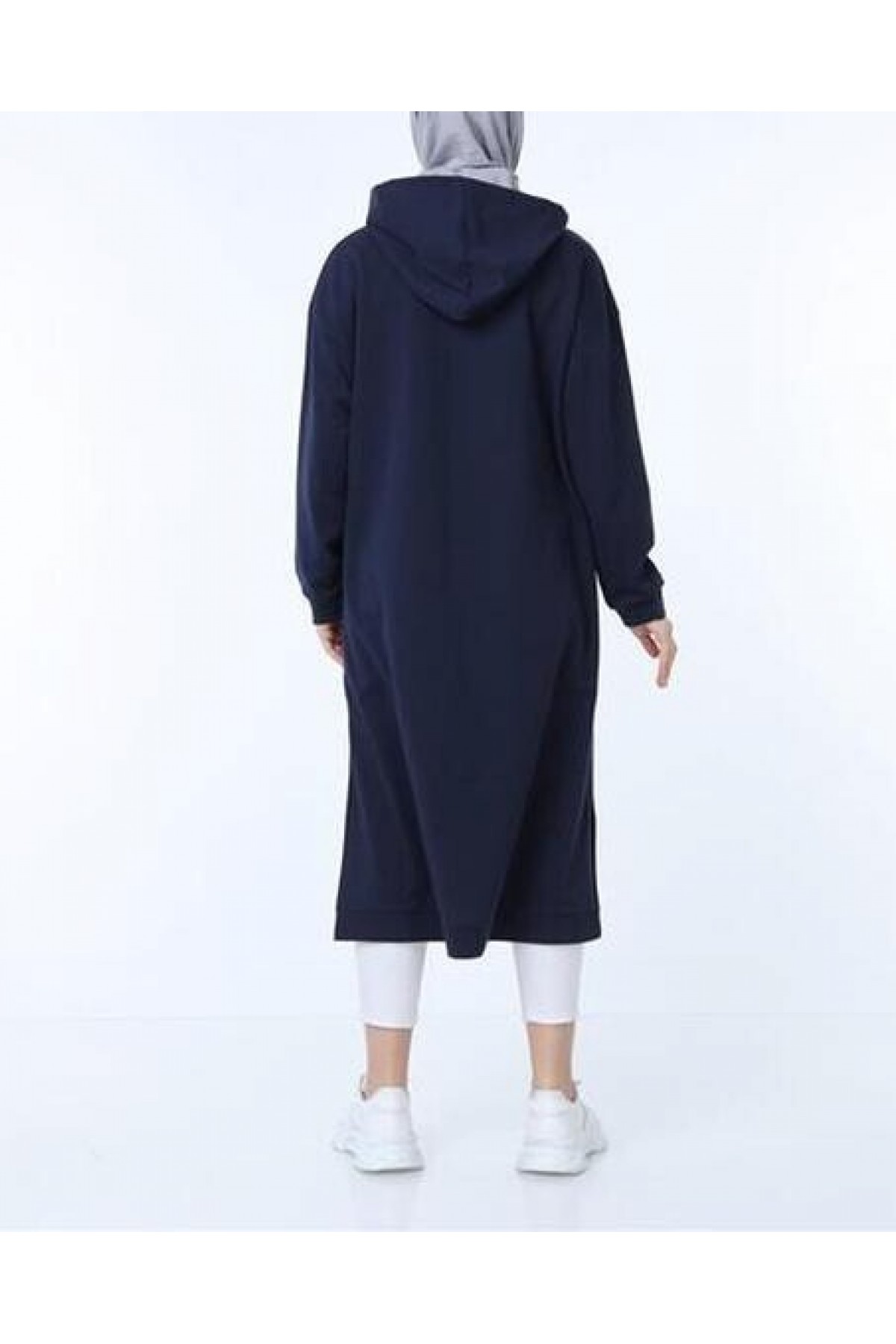 Atlas Kapşonlu Uzun Sade Basic Sweatshirt 