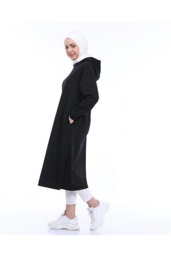 سويت شيرت أطلس ذو قلنسوة طويل بسيط أساسي