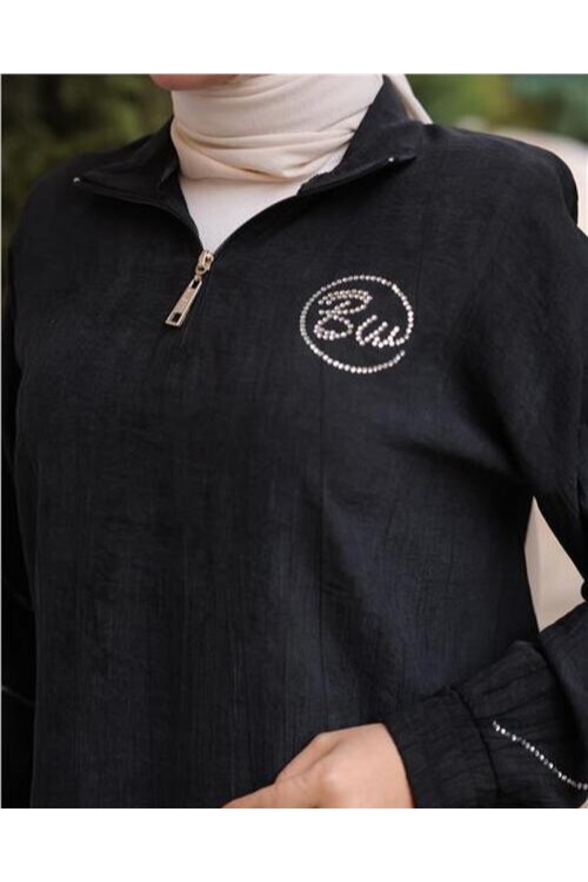 Half-Zip Collar Tunic with Logo Print