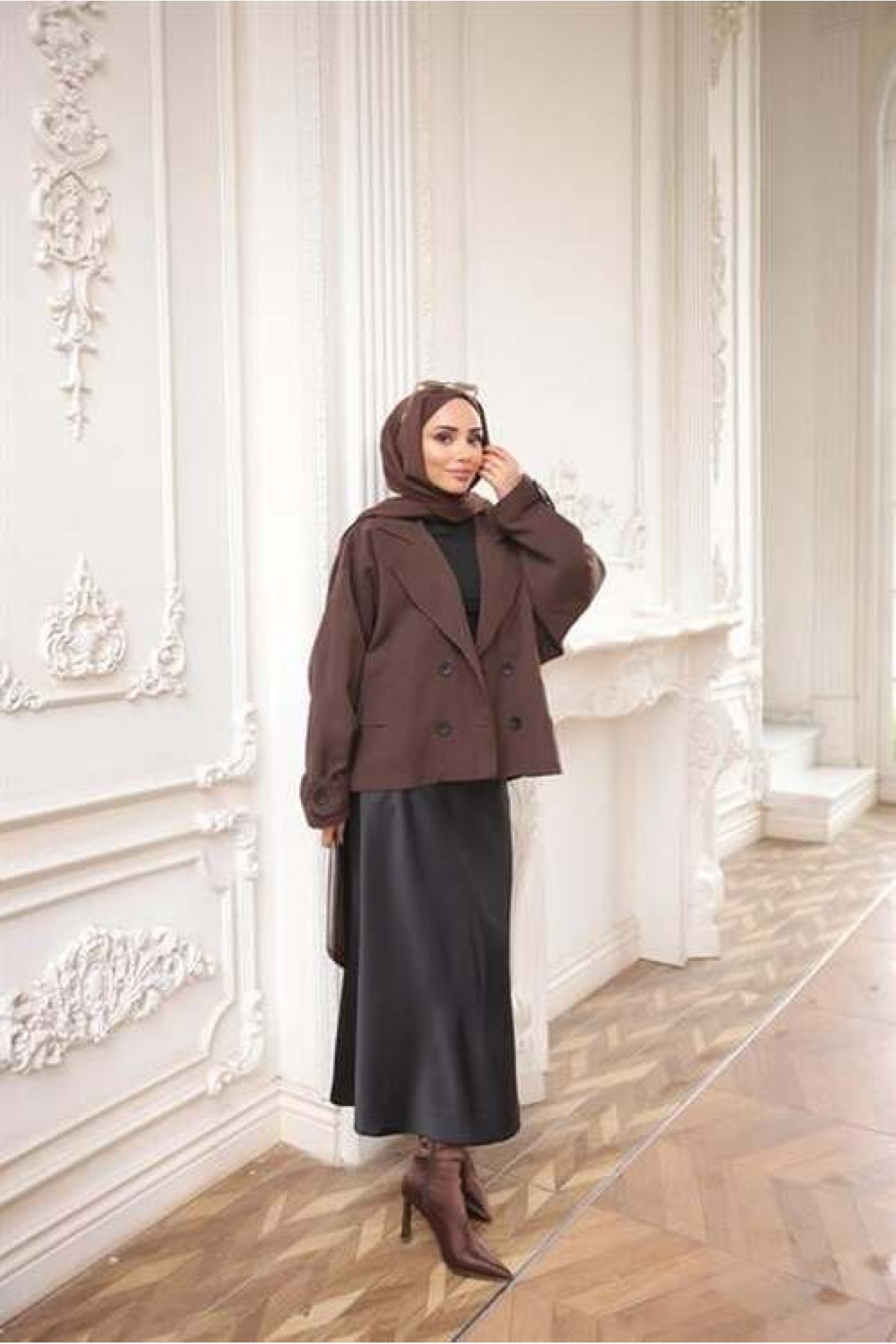 Kruvaze Ceket Yaka Cepli Kısa Trençkot 